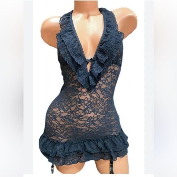 Victorias Secret The Lacie Lace Ruffle Halter Neck Camisole Babydoll Medium - Picture 1 of 10